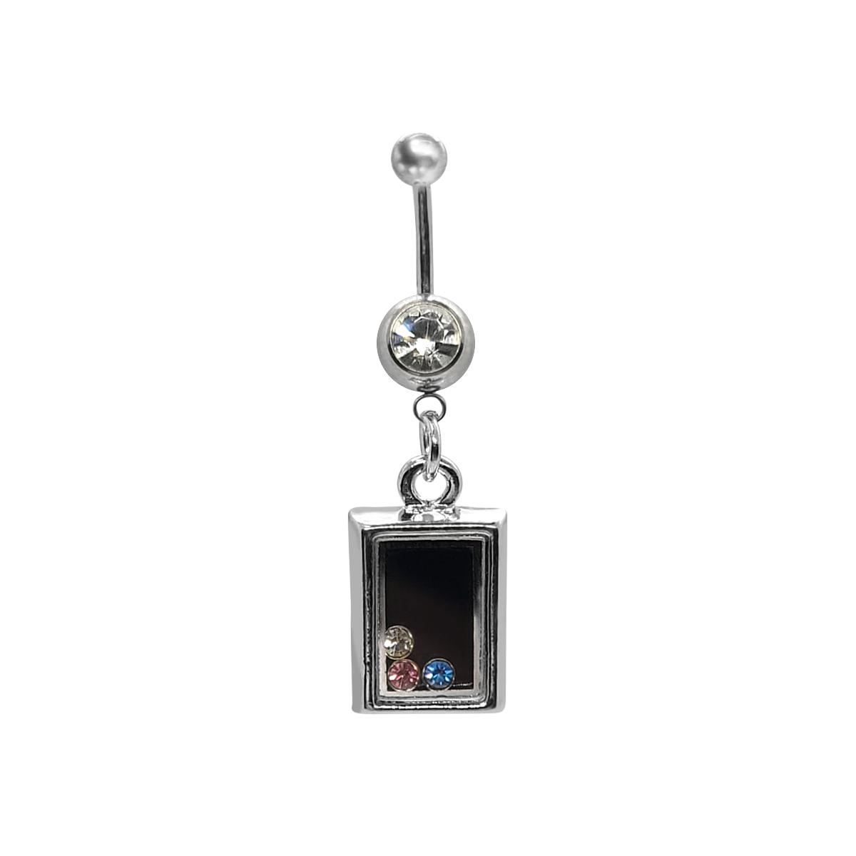 Surgical Steel 14 Gauge Belly Ring with Floating CZ Capsule Dangle - photo 4