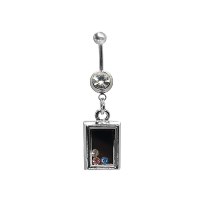 Surgical Steel 14 Gauge Belly Ring with Floating CZ Capsule Dangle - photo 4