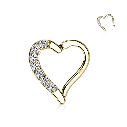 14K Solid Gold 16 Gauge Hinged Hoop Ring with CZ Heart - photo 3
