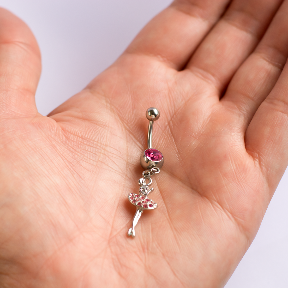 Surgical Steel Dancing Girl CZ Dangle Belly Button Ring