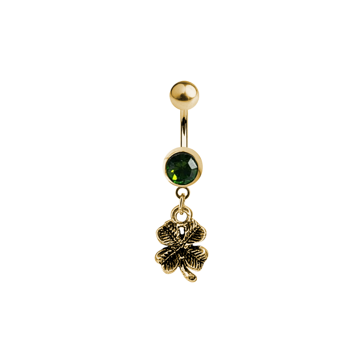 Surgical Steel 14 Gauge Belly Ring with CZ Four Leaf Clover Dangle - photo 3