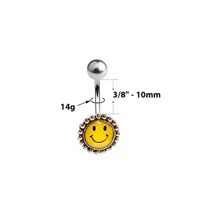Titanium 14 Gauge Belly Ring with Smiley Face Flower Logo - photo 3