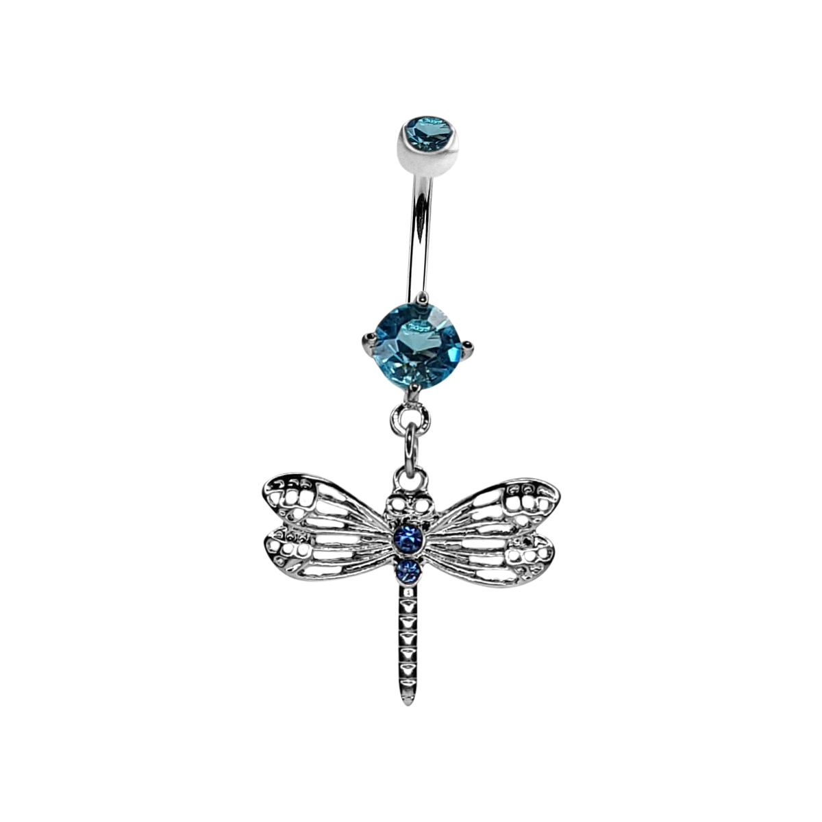 Surgical Steel 14 Gauge Belly Ring with CZ Dragonfly Dangle - photo 3