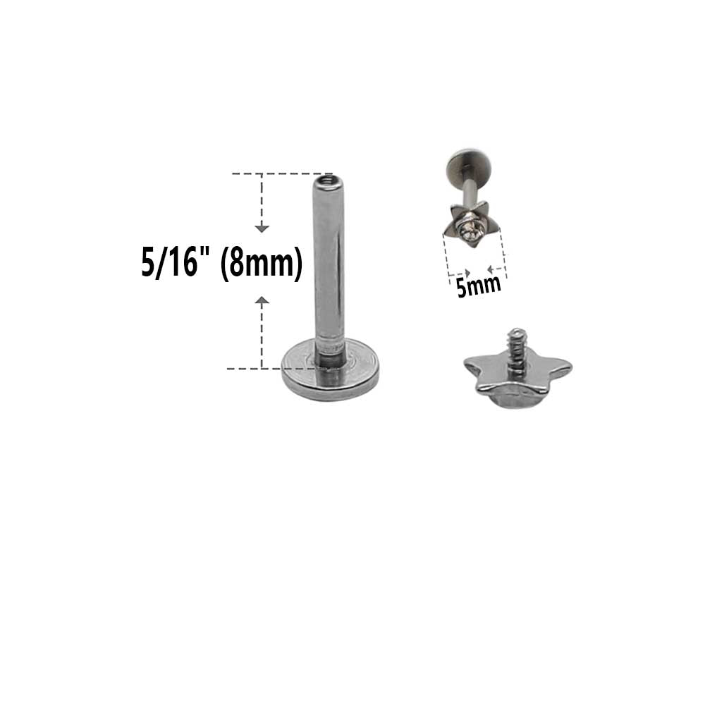 Surgical Steel 14 Gauge Flat Back Labret Stud with CZ Star - photo 3