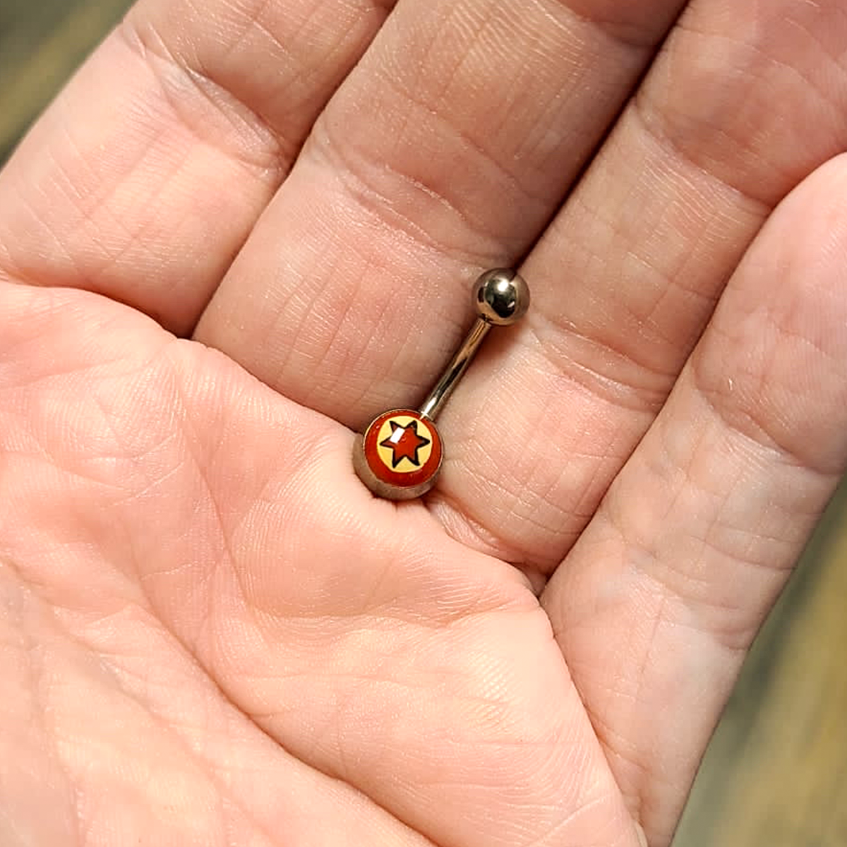 Titanium 14 Gauge Belly Ring with Red Star Logo - photo 3