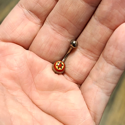 Titanium 14 Gauge Belly Ring with Red Star Logo - photo 3