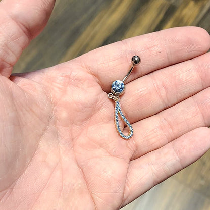 Surgical Steel 14 Gauge Belly Ring with Blue Paved CZ Teardrop Dangle - photo 4