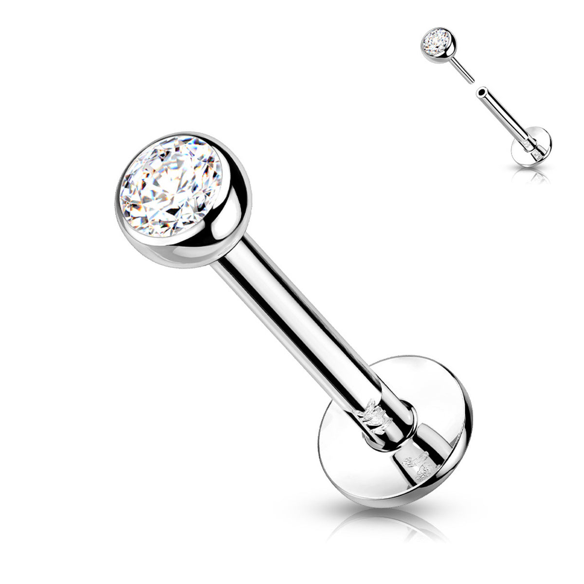 14 Karat Solid Gold Labret / Monroe Stud 18 & 16 Gauge with CZ Gem - Kruelty - Photo 5