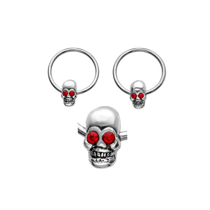 Surgical Steel 16 Gauge Captive Bead Ring with Red Eye Skull - Pair - photo 4