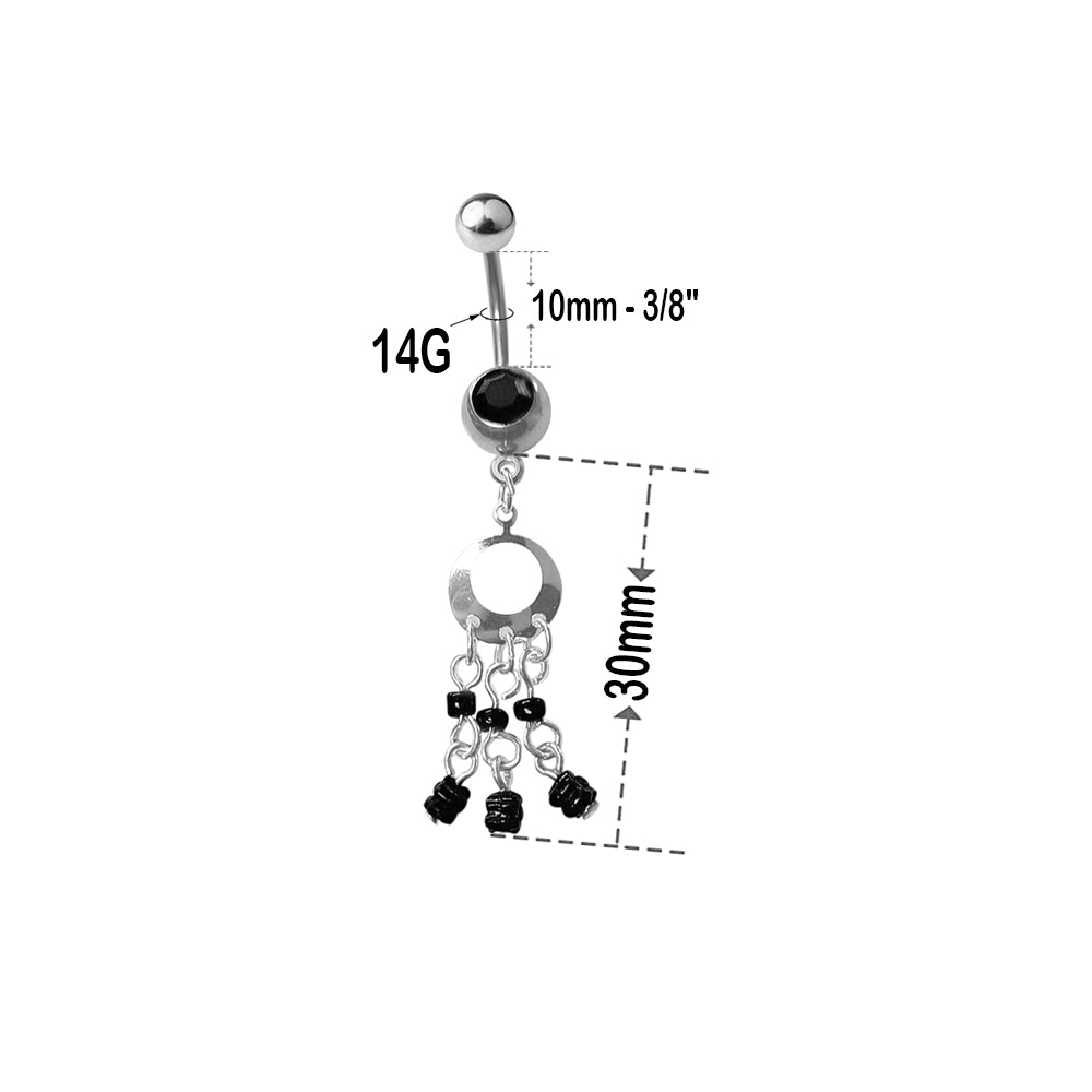 Surgical Steel 14 Gauge Belly Ring with Black Triple Bead Dangle - photo 3