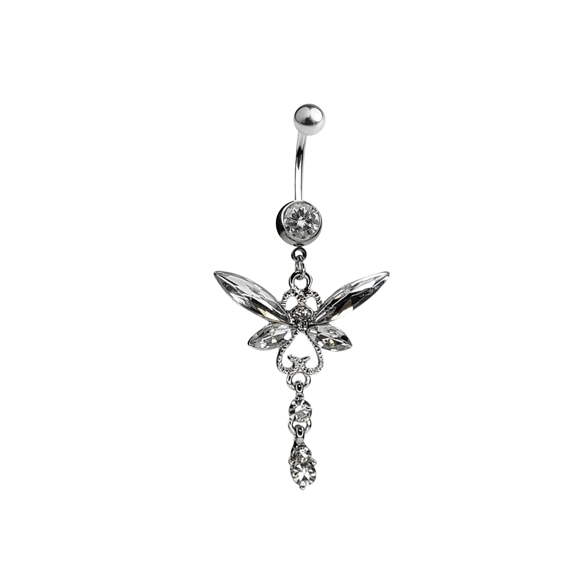 Surgical Steel 14 Gauge Belly Ring with Large CZ Dragonfly Dangle - photo 3