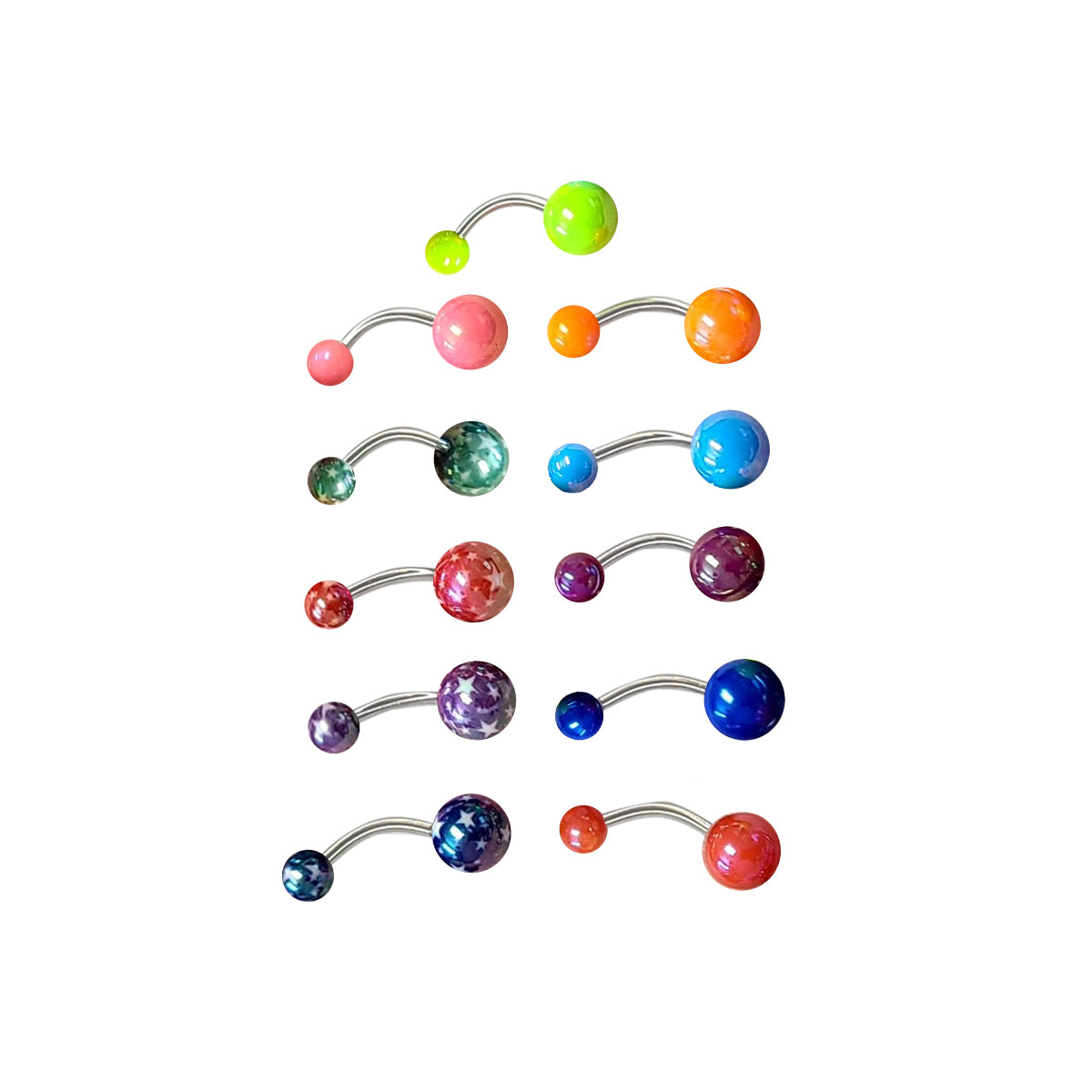 Surgical Steel & Acrylic 14G Metallic Pearlescent Belly Rings - 6 Pack