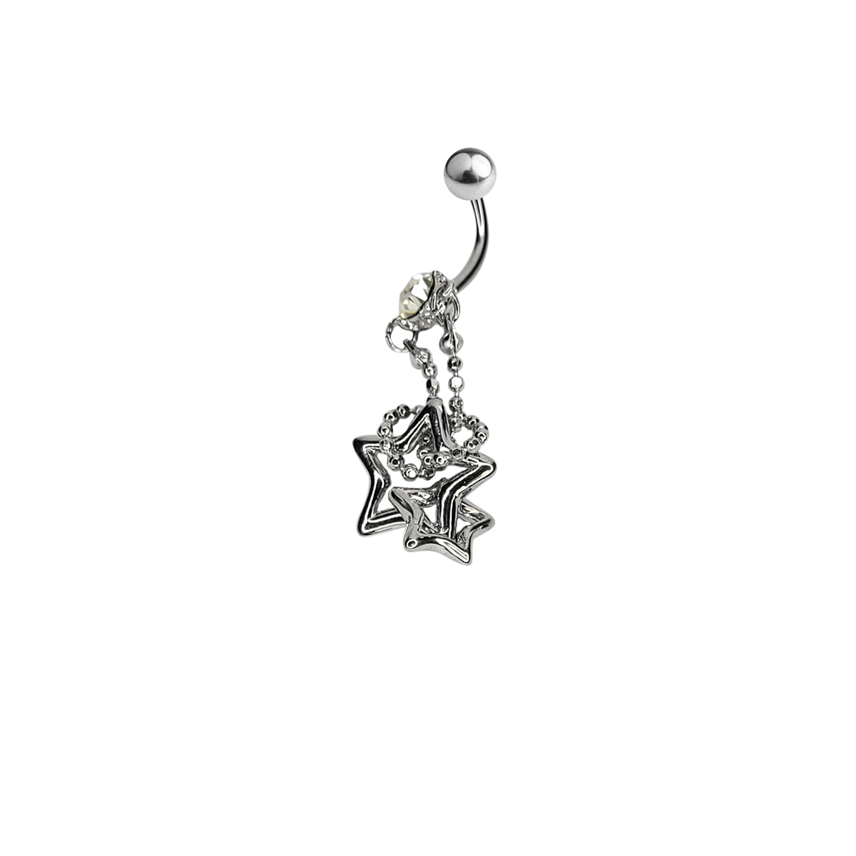 Surgical Steel 14 Gauge Belly Ring with CZ Double Star Chain Dangle - photo 3