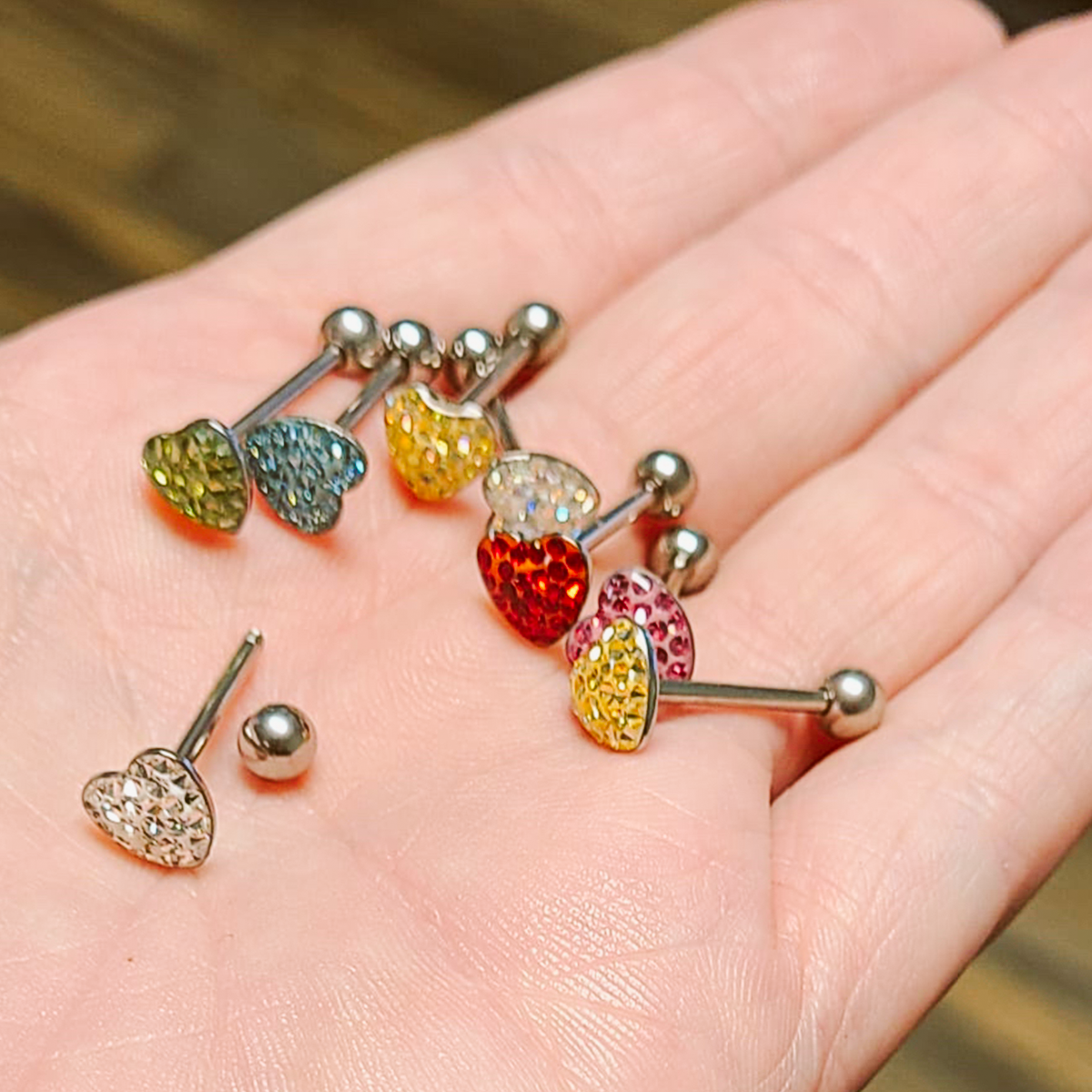 Surgical Steel 14 Gauge Tongue Barbell with Heart Paved CZ - photo 7