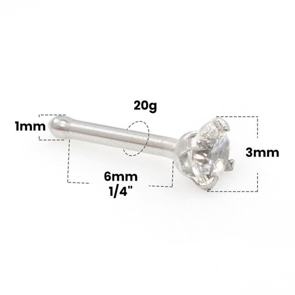 14K White Gold 20 Gauge Nose Bone Stud with 3mm Diamond - photo 3