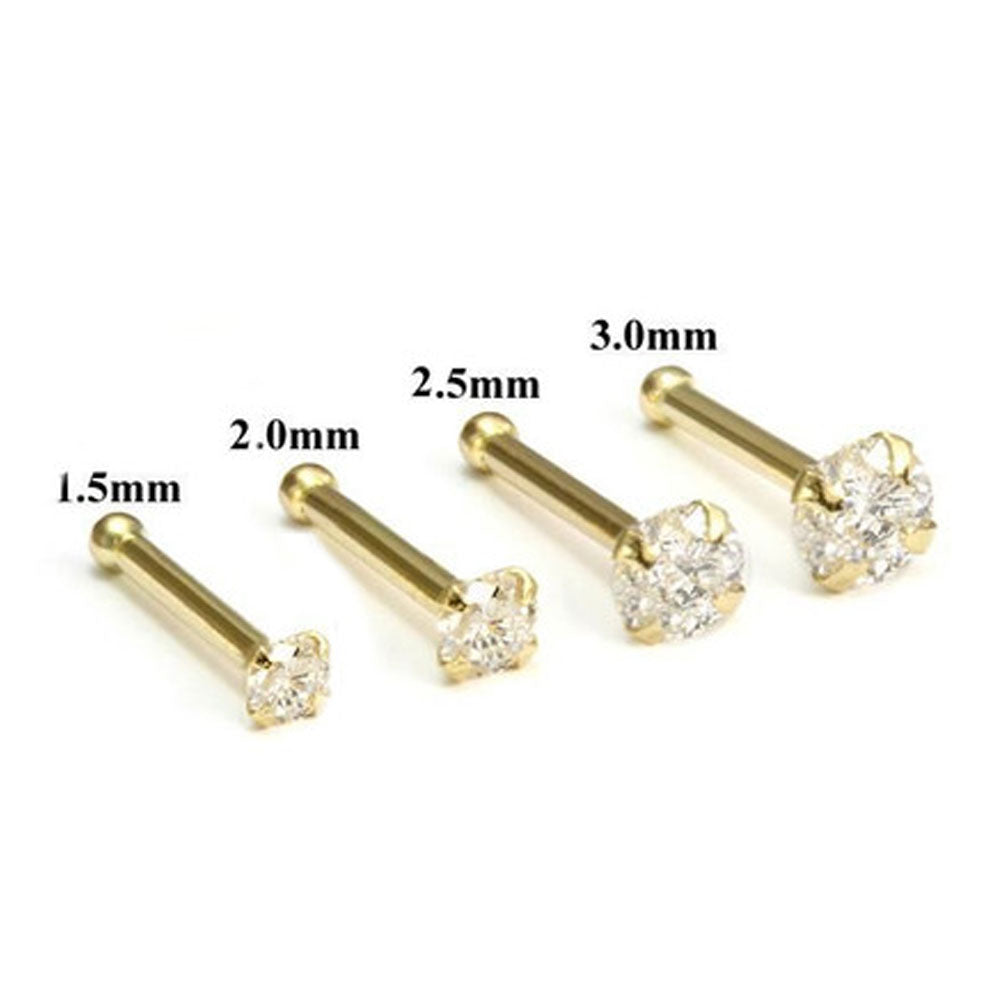 14K Solid Gold 20 Gauge Nose Bone Stud with 3mm Diamond - photo 4