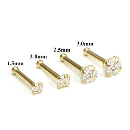 14K Solid Gold 20 Gauge Nose Bone Stud with 3mm Diamond - photo 4