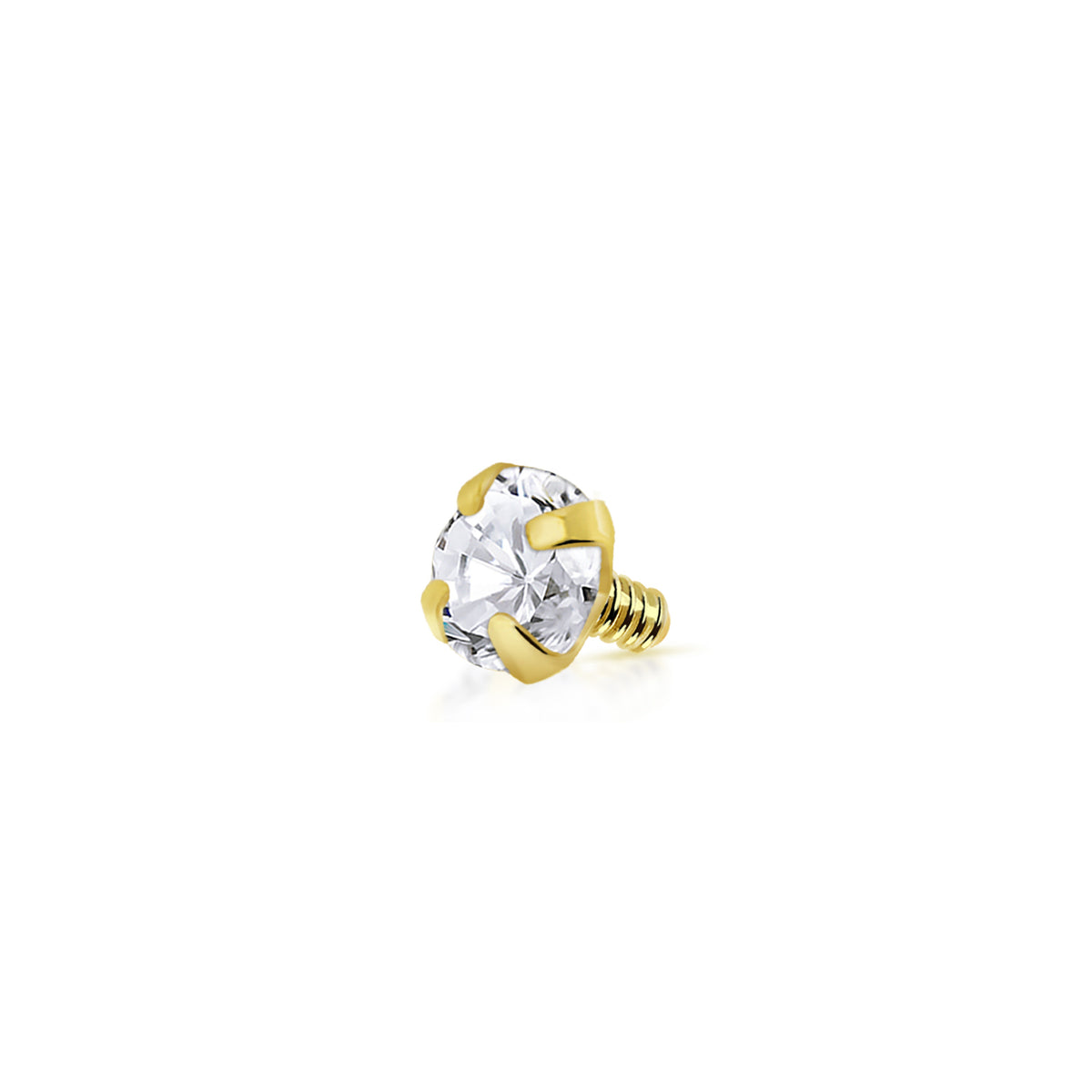 14 Karat Solid Gold 16 Gauge Gold CZ Dermal Anchor with Prong Top