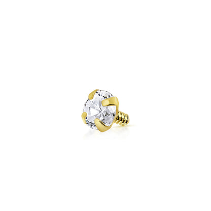 14 Karat Solid Gold 16 Gauge Gold CZ Dermal Anchor with Prong Top