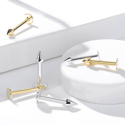 14K Solid Gold 14 and 16 Gauge Flat Back Labret Stud with Spike Top - photo 3