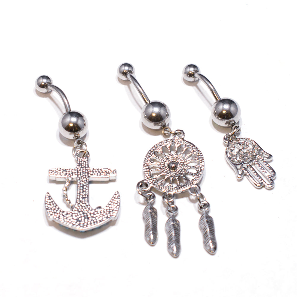 Surgical Steel 14 Gauge CZ Belly Button Rings for Women - 3 Pack