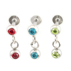Surgical Steel 14 Gauge Labret Studs with Dangle CZ Ball - 3 Pack