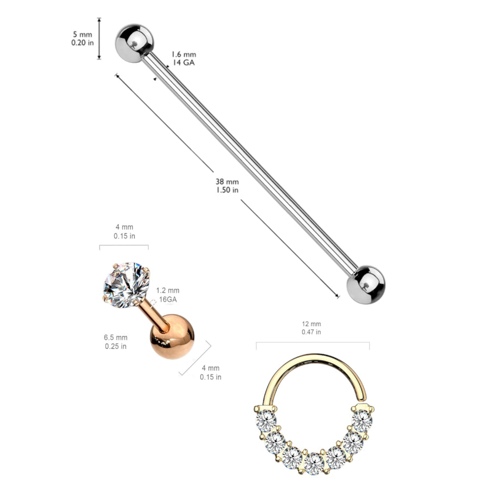 Surgical Steel 16 & 14 Gauge Industrial, Hoop & Labret Set - 3 Pack