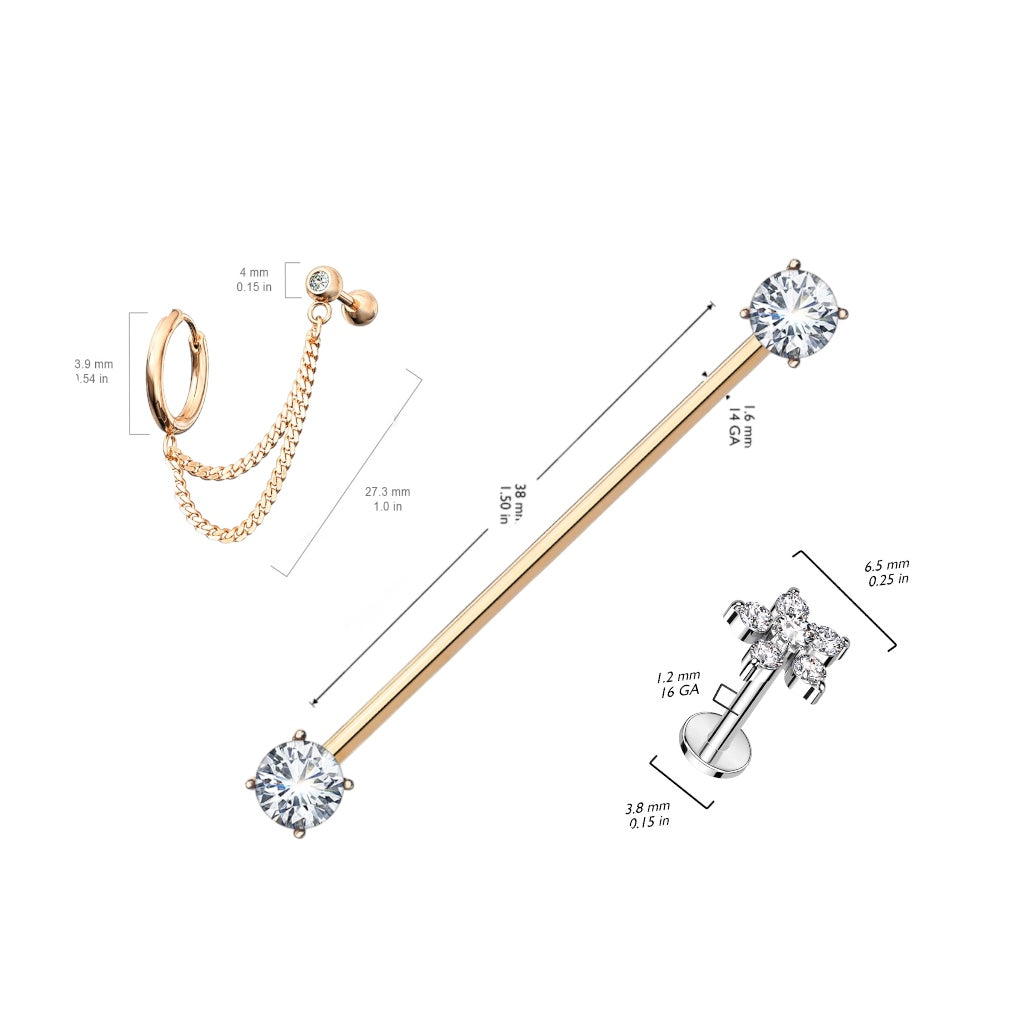 Surgical Steel 16 & 14G Industrial, Hoop & Labret - 3 Pack - Style 2