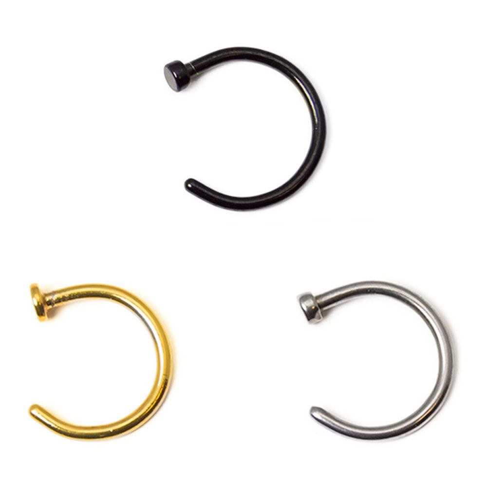 Surgical Steel 18 & 20 Gauge Flat Disk C Shape Nose Rings - 3 Pack - photo 3