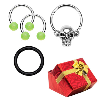 Surgical Steel 16 Gauge Clicker Segment Horseshoe Skull Set - 3 Pack