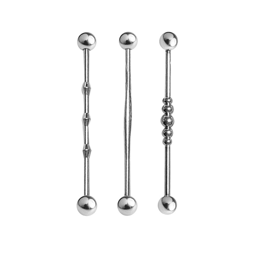 Surgical Steel Industrial Barbell 14G 38mm Triple Notched - 3 Pack