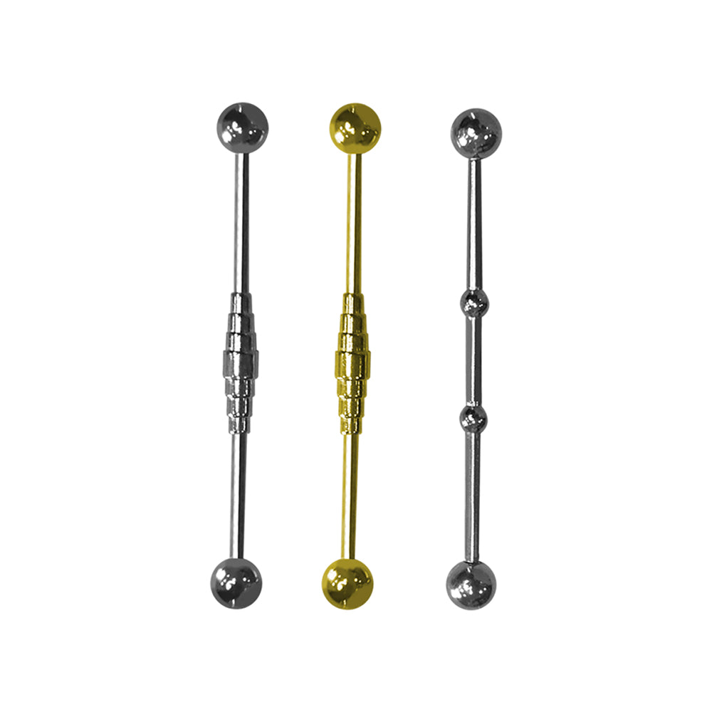 Surgical Steel 14G Tiered Bridge Notched Industrial Barbell - 3 Pack