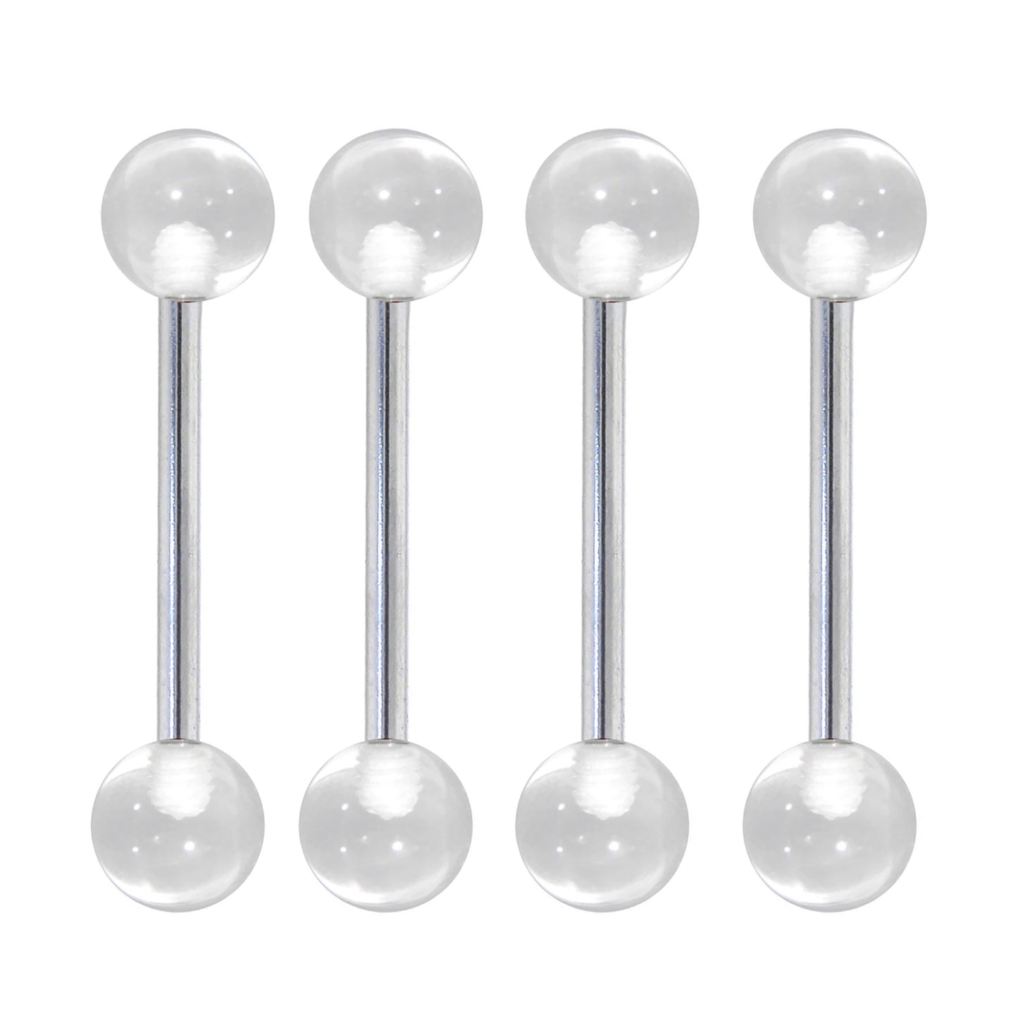 Surgical Steel Straight Barbell Tongue Ring 14 Gauge & Clear - 4 Pack