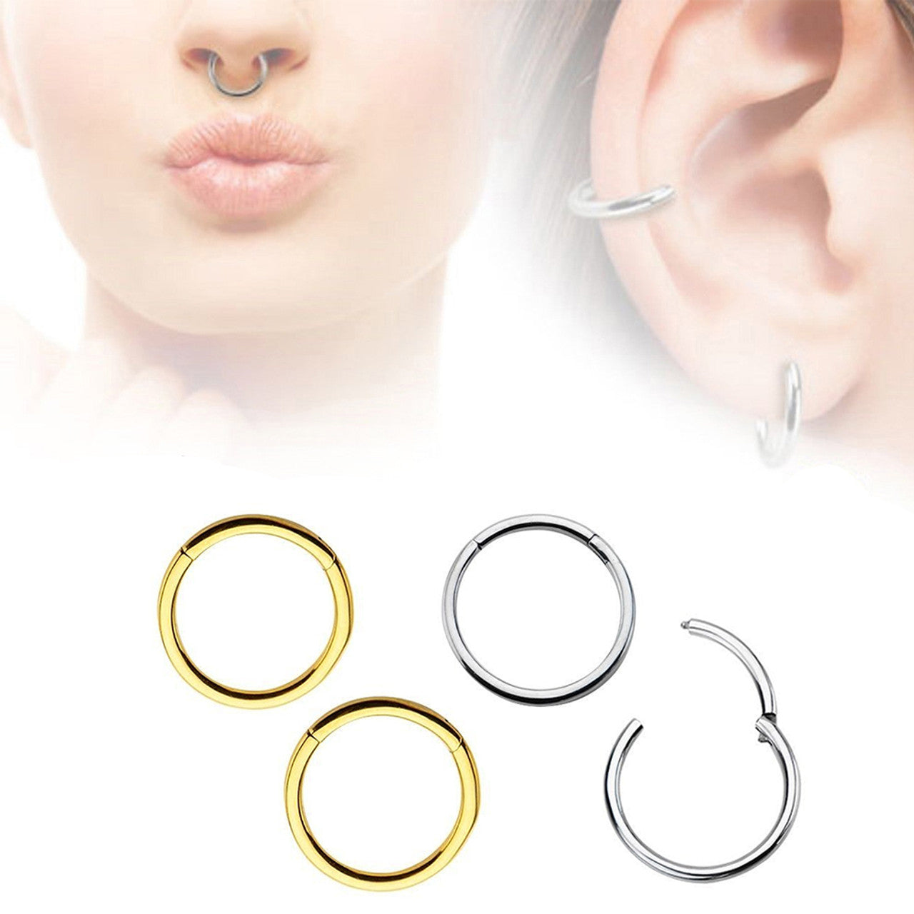 Surgical Steel Hinged Segment Nose Hoop Ring 16 or 14 Gauge - 4 Pieces