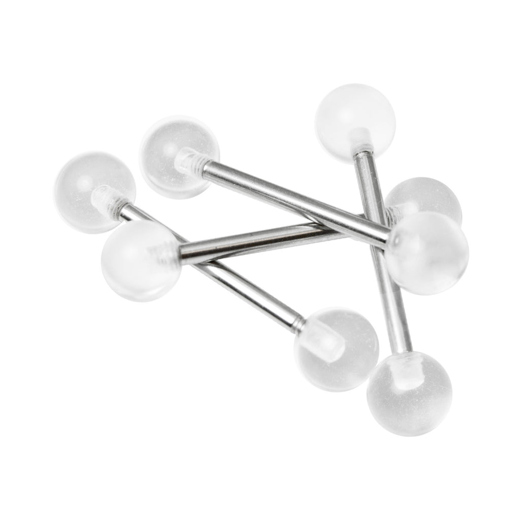 Surgical Steel Tongue Ring Straight Barbell 14 Gauge & Clear - 10 Pack - Kruelty - Photo 3