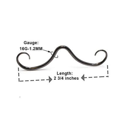 Surgical Steel Curly Mustache Septum Ring 16 or 14 Gauge 2-3/4" Long