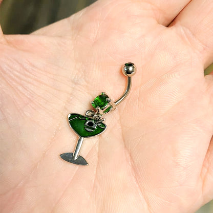 Surgical Steel 14 Gauge Belly Ring with Green Enamel Martini Glass - photo 3