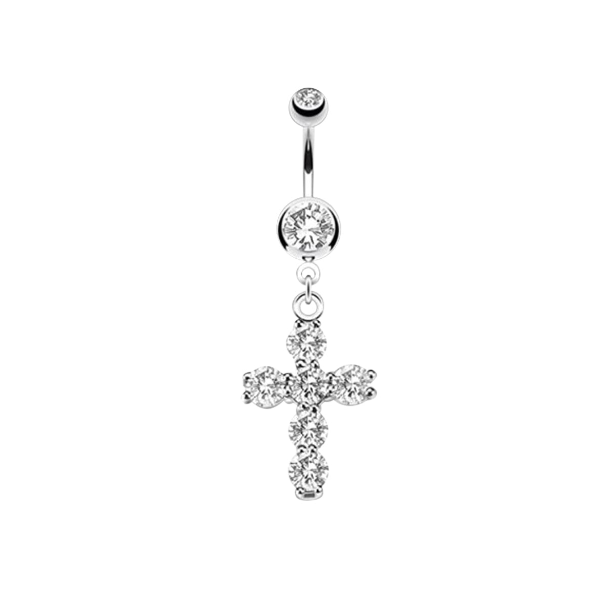 Surgical Steel Dangle Belly Ring 14G 11mm with CZ Cross - 3 Colors - photo 2