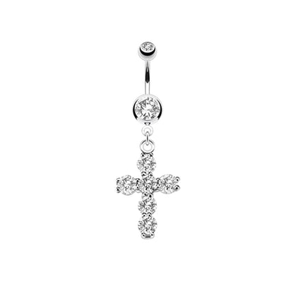 Surgical Steel Dangle Belly Ring 14G 11mm with CZ Cross - 3 Colors - photo 2