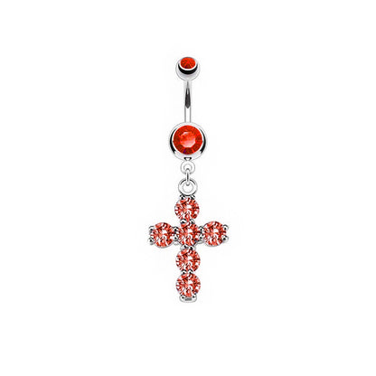 Surgical Steel Dangle Belly Ring 14G 11mm with CZ Cross - 3 Colors - photo 3