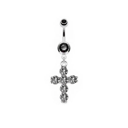 Surgical Steel Dangle Belly Ring 14G 11mm with CZ Cross - 3 Colors - photo 4