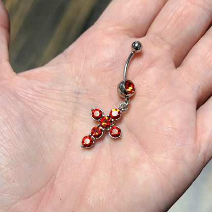 Surgical Steel Dangle Belly Ring 14G 11mm with CZ Cross - 3 Colors - photo 6