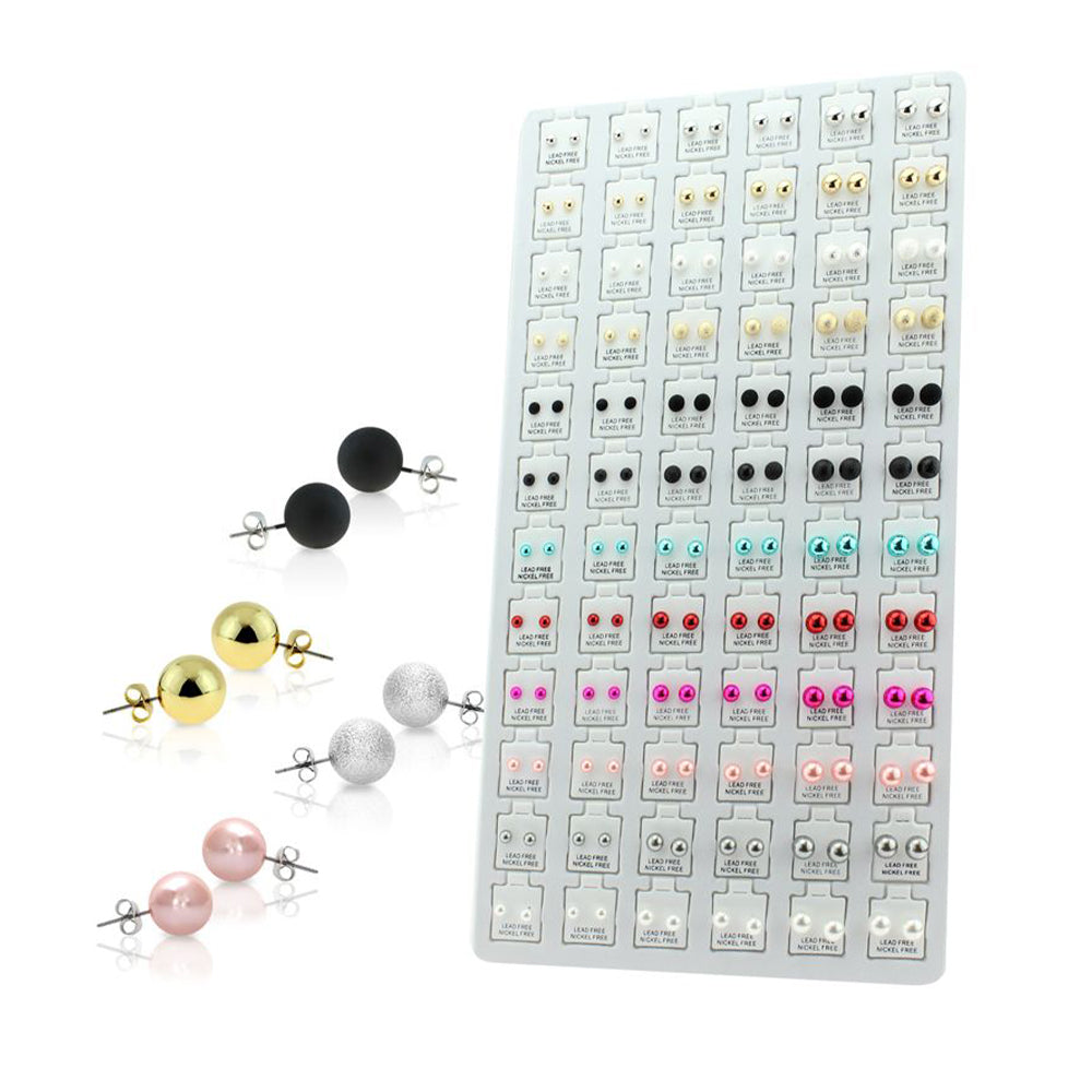Surgical Steel Assorted Ball Stud Earrings Tray Set - 72 Pairs