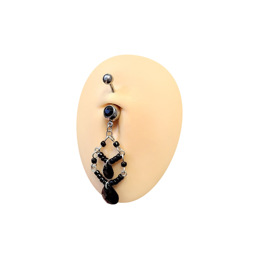 Surgical Steel 14 Gauge Tiered Black Beads Gothic Dangle Belly Ring