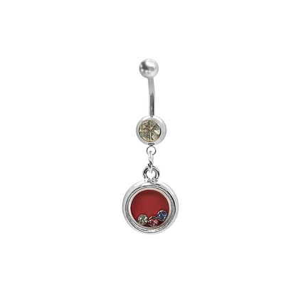 Surgical Steel 14 Gauge Belly Ring with Floating CZ Capsule Dangle - photo 3