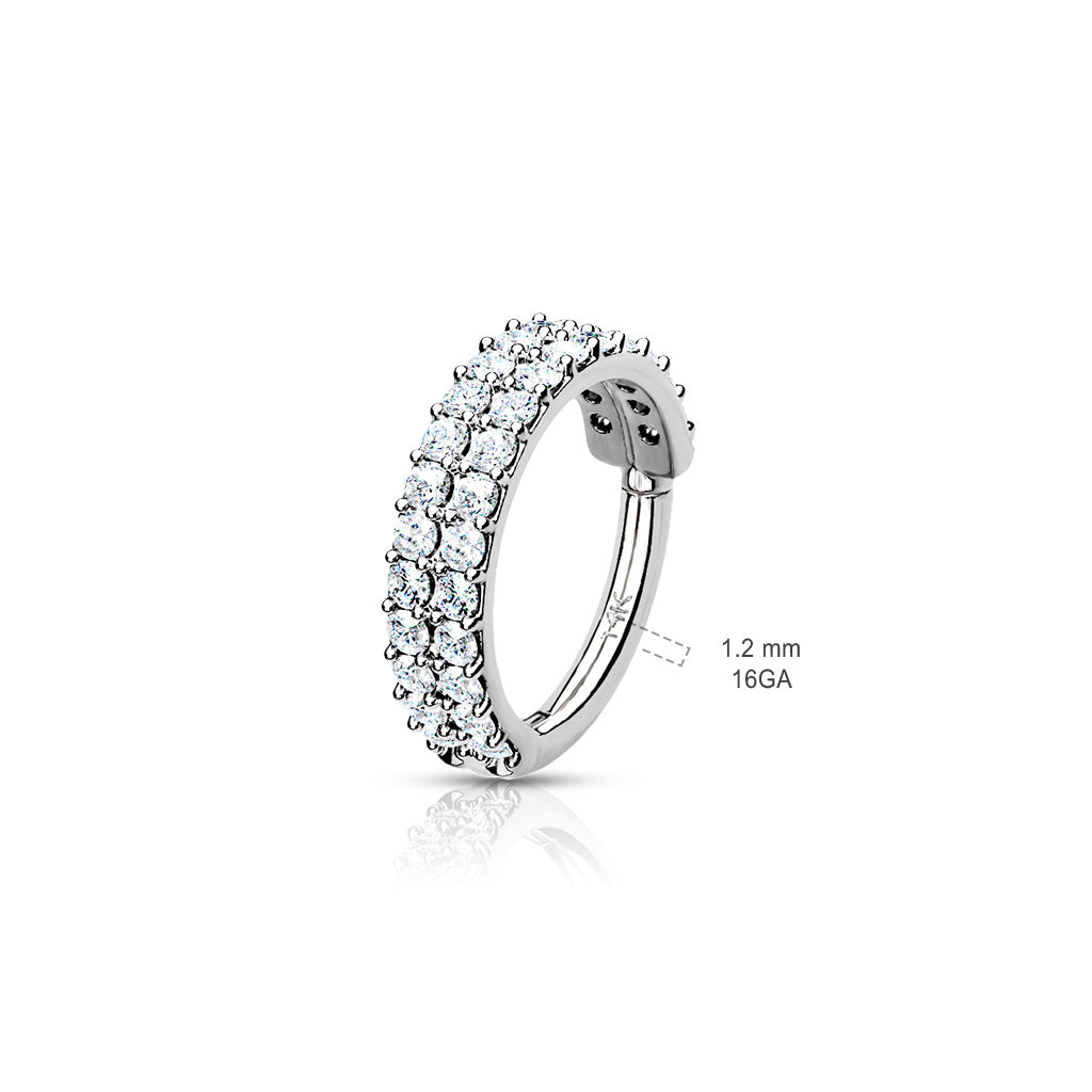 14K Solid Gold 16 Gauge Hinged Segment Ring with Double Line Paved CZ - photo 4