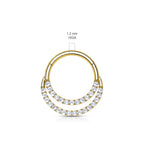 14K Solid Gold Hinged Segment Hoop Front Facing Double Line CZ