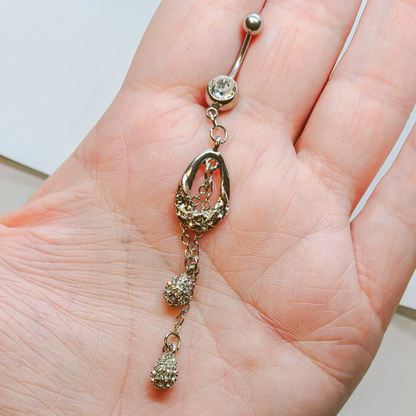 Surgical Steel 14 Gauge Belly Ring with Dangling Paved CZ Teardrops - photo 4