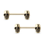 Surgical Steel Straight Barbell Nipple Ring 14 Gauge Skull - Pair - Kruelty - Photo 5
