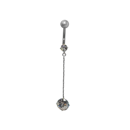 Surgical Steel 14 Gauge Belly Ring with Prong CZ Chain Dangle - photo 4